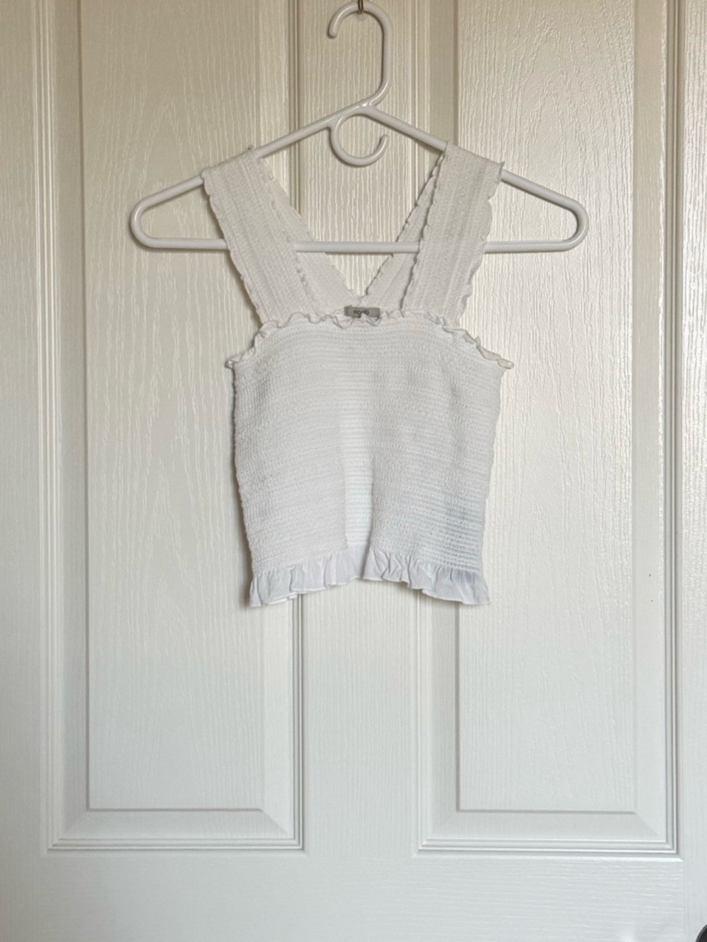 Ecote: White Smocked Ruffle Crop Tank Top - Size XS